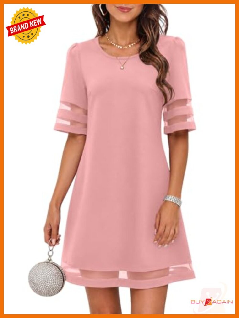 IHOT Women's A-Line Flowy Mesh Trim Knee Length Wedding Guest Dress